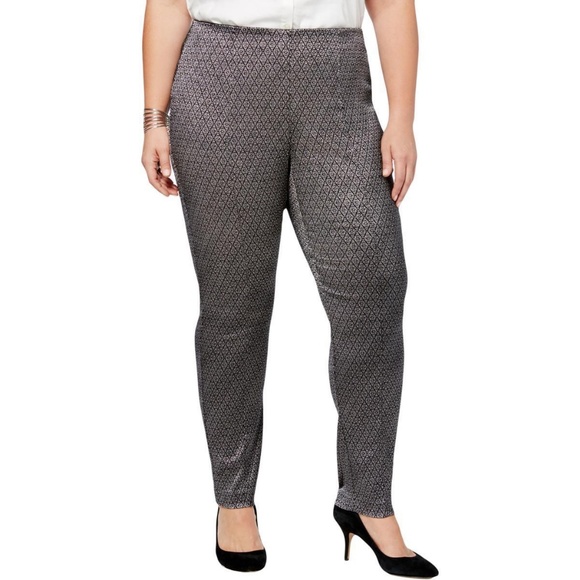 Alfani Skinny Leg Metallic Jacquard Pants 24W - Picture 1 of 8